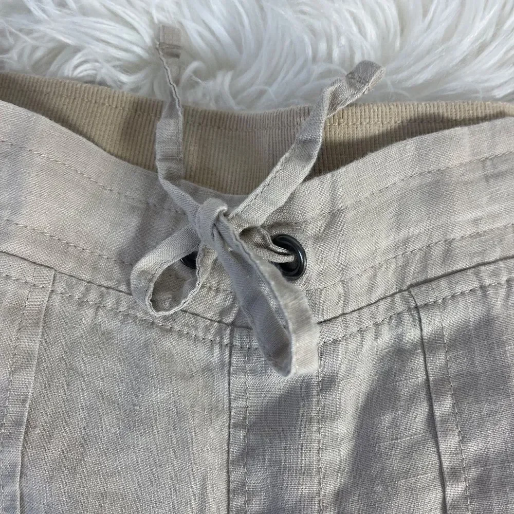 Athleta Oatmeal Drawstring Waist Linen Shorts Sz‎ 2